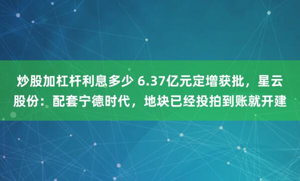 炒股加杠杆利息多少 6.37亿元定增获批，星云股份：配套宁德时代，地块已经投拍到账就开建