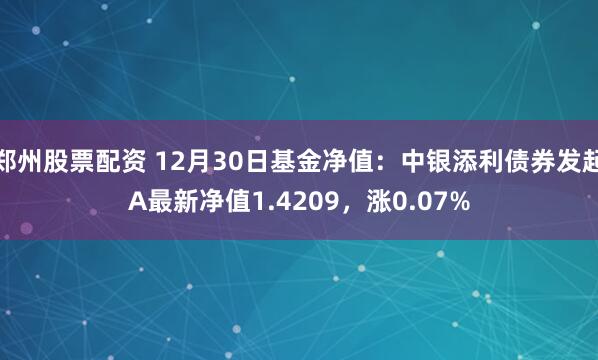 郑州股票配资 12月30日基金净值：中银添利债券发起A最新净值1.4209，涨0.07%