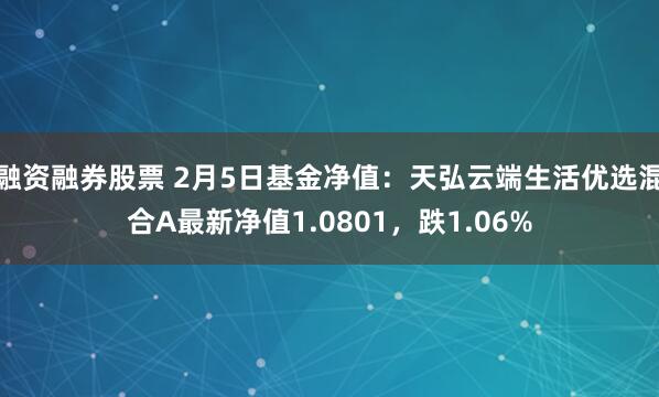 融资融券股票 2月5日基金净值：天弘云端生活优选混合A最新净值1.0801，跌1.06%