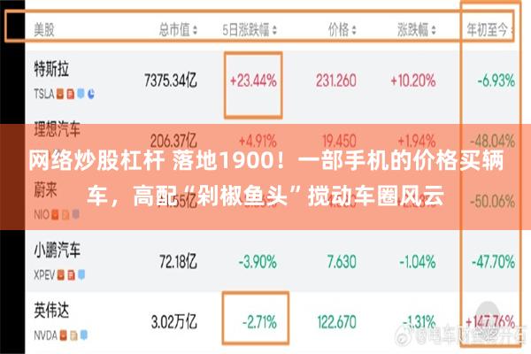 网络炒股杠杆 落地1900！一部手机的价格买辆车，高配“剁椒鱼头”搅动车圈风云